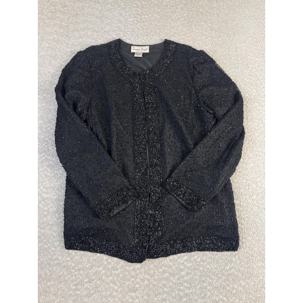 Laurence Kazar Jacket Womens Medium Black 100% Silk Beaded Evening Party Formal
